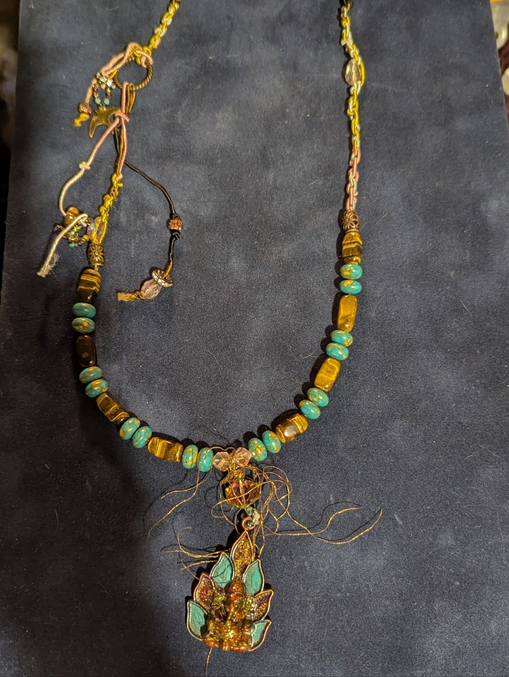 Handcrafted Tigereye Citrine Lotus Ganesha Pendant Necklace - Women Jewelry - Picture 6 of 9